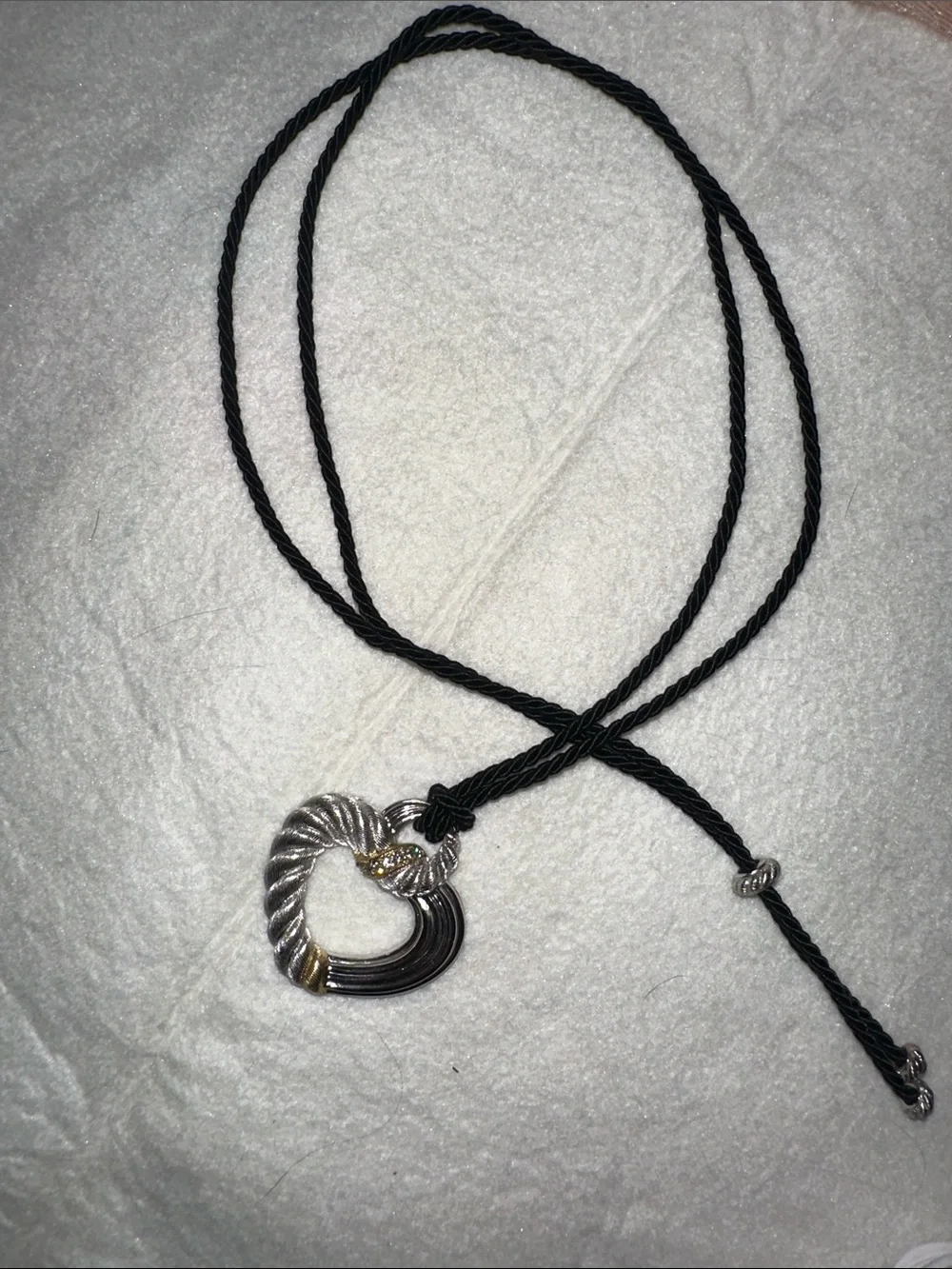 Judith Ripka Heart Pendant Necklace on Adjustable Black 34” Cord - Picture 3 of 5